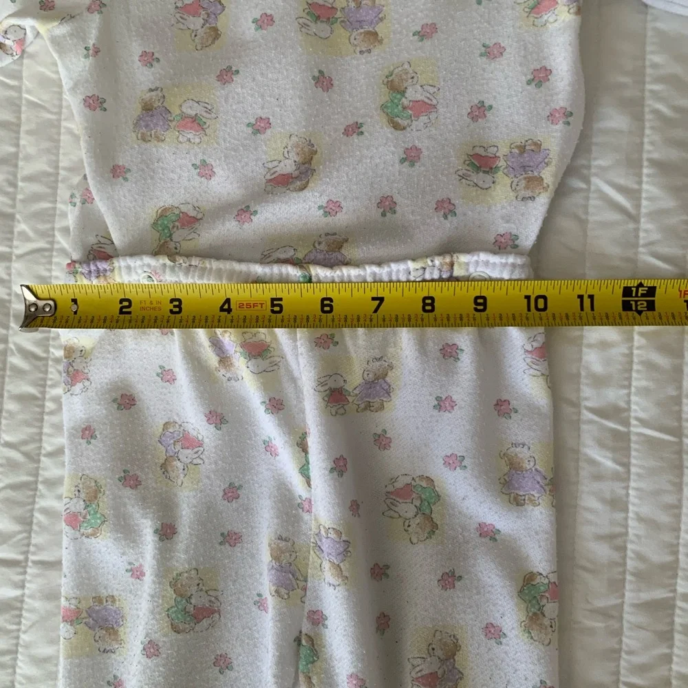 Vintage Carter's Pajama Set Girls 18-24M White Top Pants Snap Waist Bunny Flower